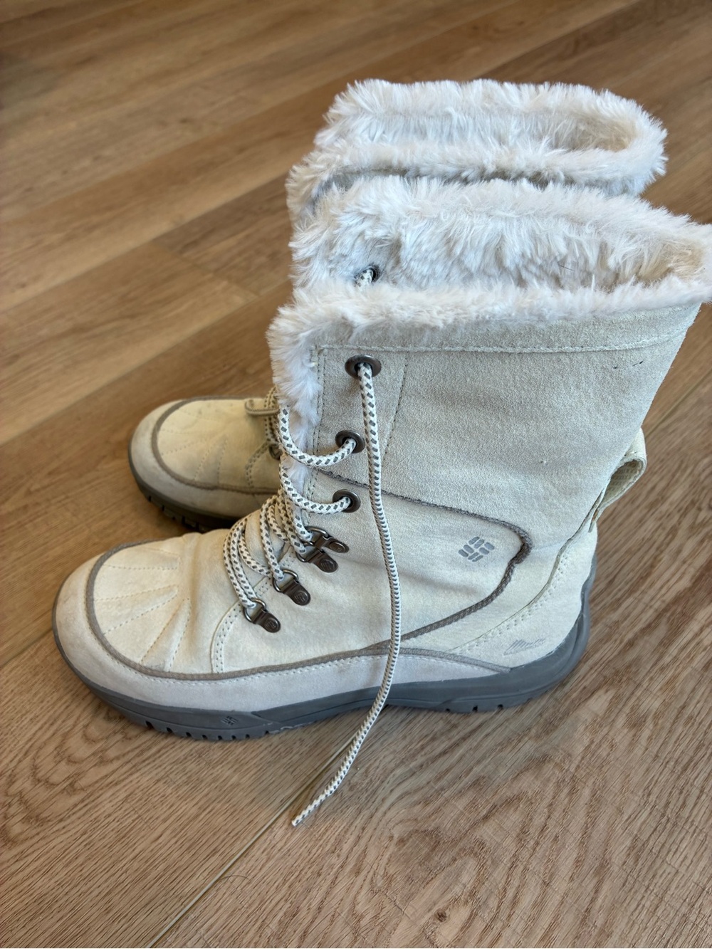 Columbia Lavella 2 suede Winter Faux-Fur Lace-Up Snow Boots white waterproof 9 - Picture 2 of 8